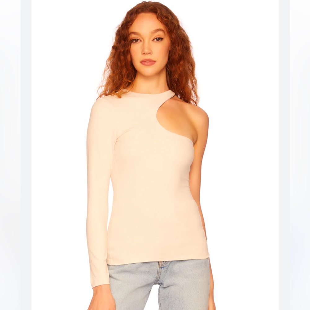 NWT Susana Monaco Scoop Cut Out  Long Sleeve Top, Size Medium M Blanched Almond